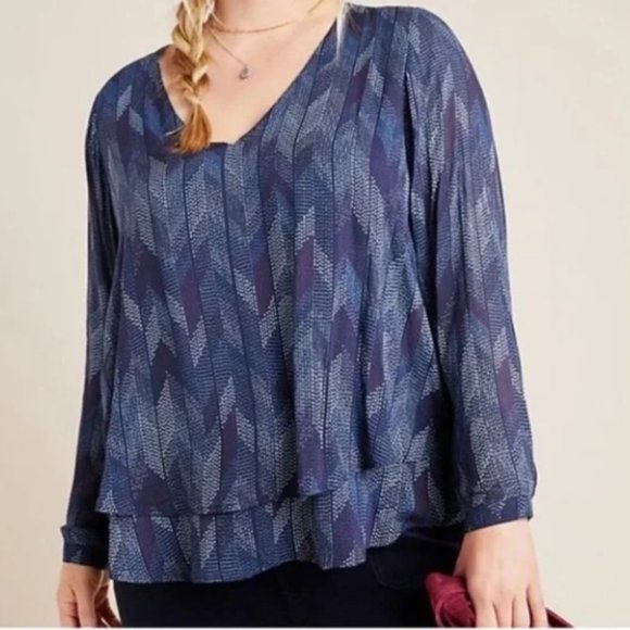 NEW Anthropologie | Cloth & Stone Dotted Herringbone V-Neck Pull Over Blouse - Picture 5 of 13
